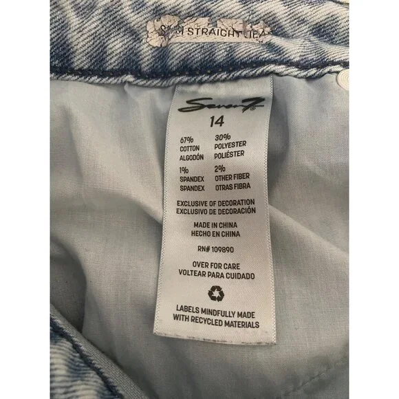 Seven7 Light Wash Women’s Straight Leg Slim Jeans Size 14 - Picture 5 of 6